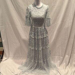 Needle & Thread Light Blue Lace Maxi Dress Gown